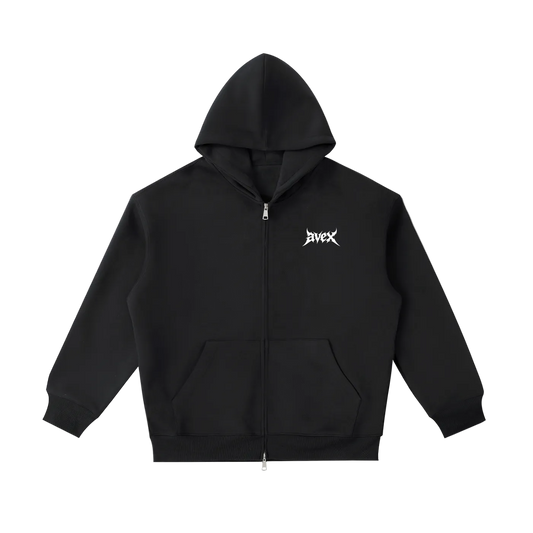 black Heavyweight double zipper hoodie